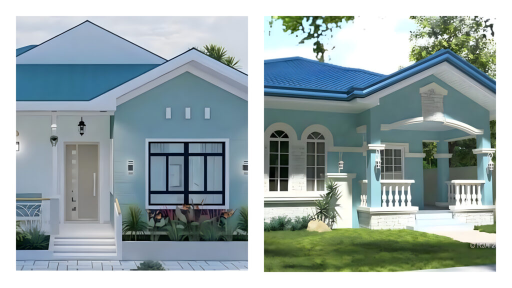 Eksterior rumah dengan cat warna blue sky atau pastel blue